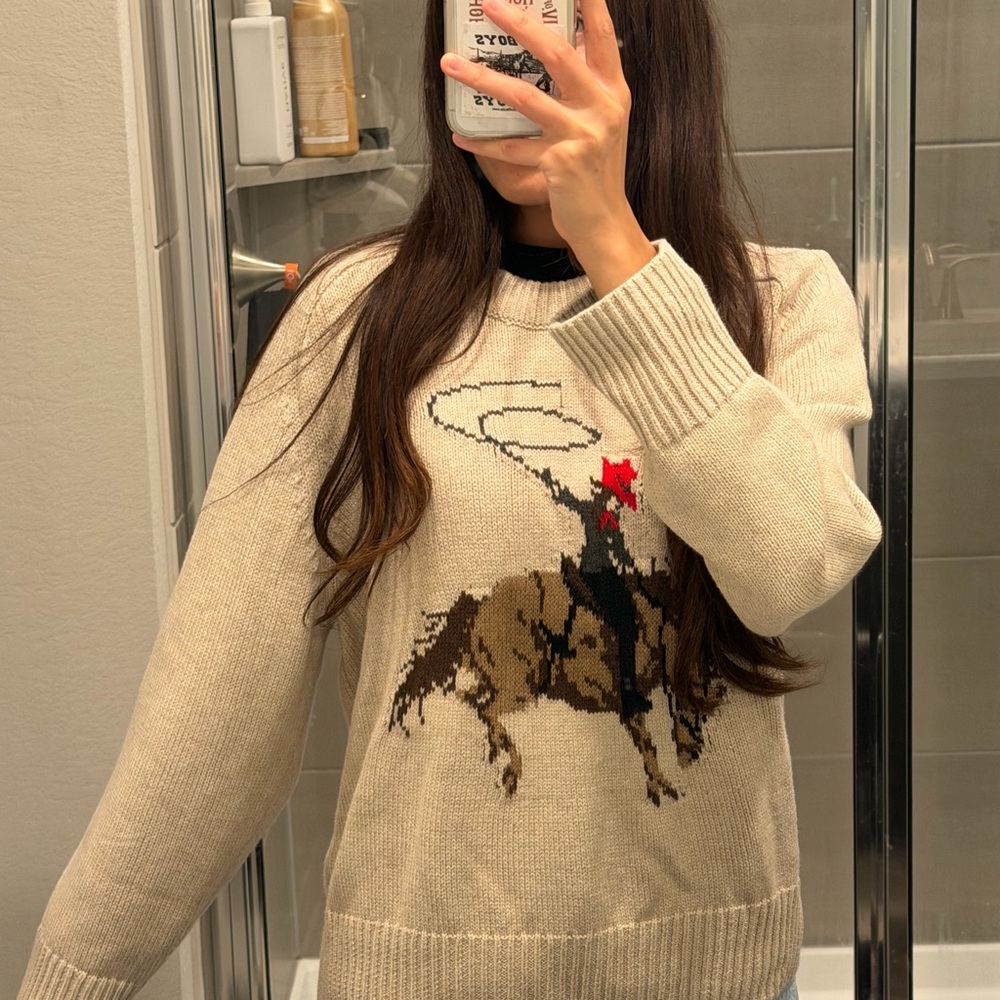 Abercrombie & Fitch Beige Sweater with Cowboy Design